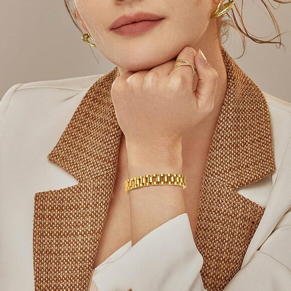 MPRAINBOW 2pcs Gold Chain Link Bracelet -Stainless Steel Love Crystal Friendship - Picture 5 of 6